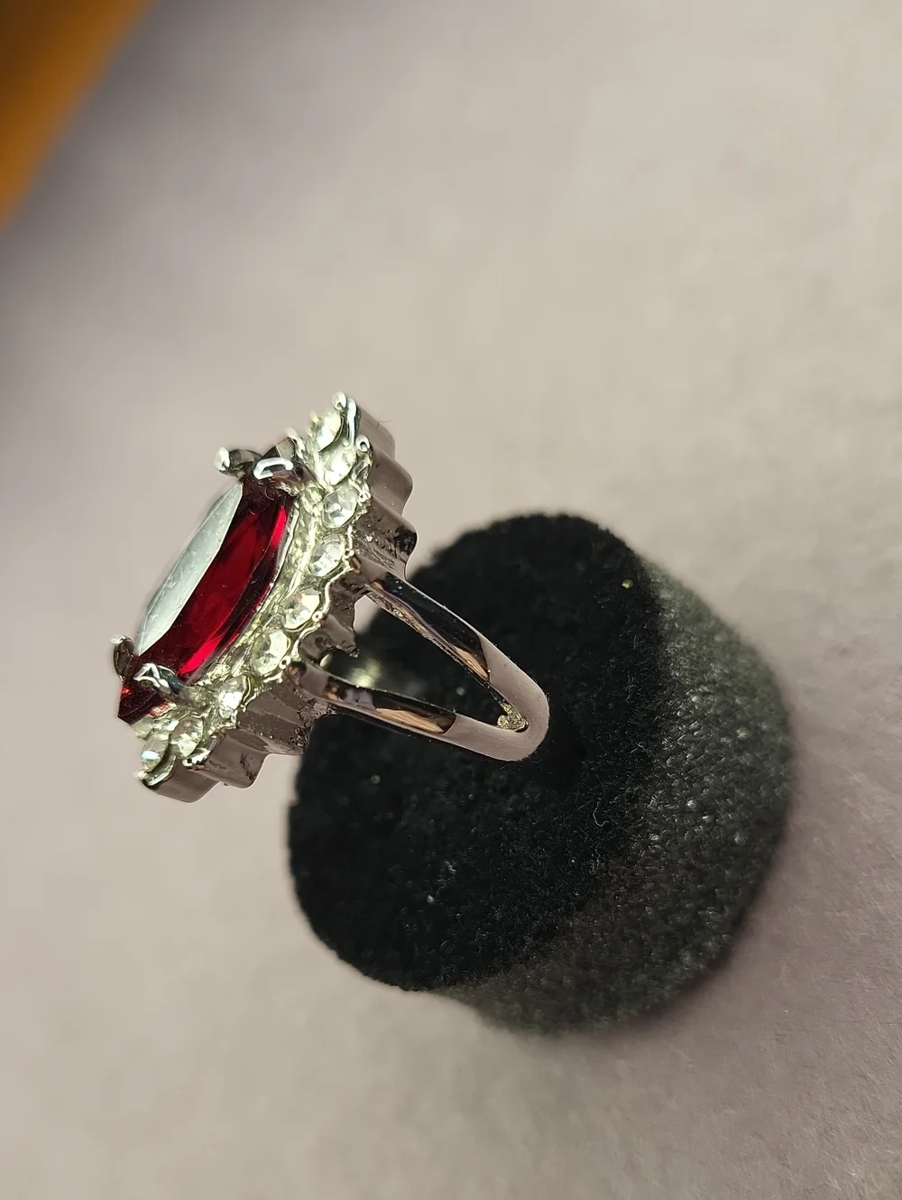 Red Marquise Crystal Halo Ring